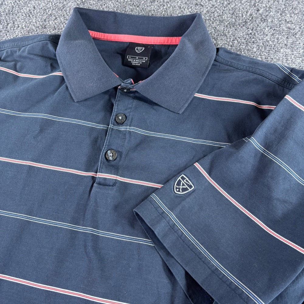 Nike Golf Polo Shirt Mens Large Navy Blue Striped Cotton‎ Short Sleeve Casual